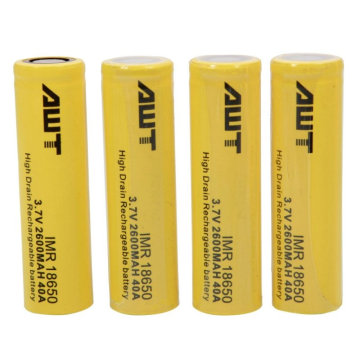 Awt 18650 2600mAh 40A 3.7V Bateria recarregável Li-Ion de lítio